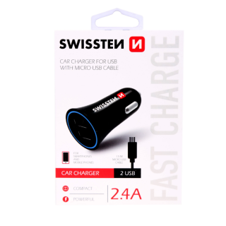 Swissten Car charger 12V - 24V / 1A + 2.1A and Micro USB Cable 1.5m (SW-CCH-2.4AX2-B)