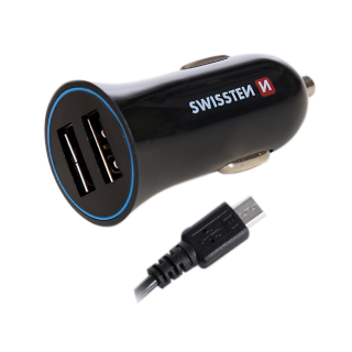 Swissten Car charger 12V - 24V / 1A + 2.1A and Micro USB Cable 1.5m (SW-CCH-2.4AX2-B)