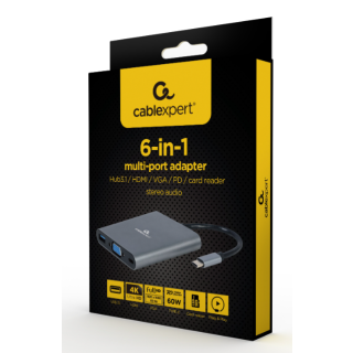 Gembird USB Type-C Multi-Port Adapter + Card Reader (A-CM-COMBO6-01)