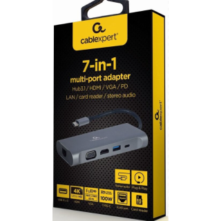Gembird USB Type-C Multi-Port Adapter + Card Reader (A-CM-COMBO7-01)