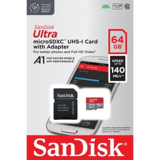 Sandisk Ultra Android microSDXC 64GB 140MB/s A1 Cl.10 UHS-I Memory card + adapter (SDSQUAB-064G-GN6MA)