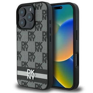 DKNY Checkered Pattern & Printed Stripes Back Case for Apple iPhone 16 Pro (DKHCP16LPCPTSSK)