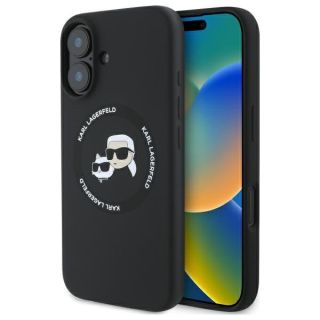 Karl Lagerfeld Liquid Silicone K&CH Heads MagSafe Case for Apple iPhone 16 (KLHMP16SSKCHTCK)