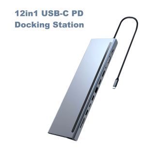 RoGer MST Docking Station 12in1 PD Docking Station for Laptop USB-C to HDMI / DisplayPort / VGA / USB-C PD / 3x USB / Audio / LAN / SD / TF (RO-DOCK12IN1PD)