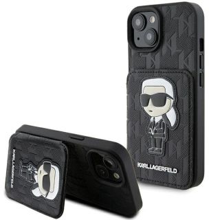 Karl Lagerfeld Saffiano Cardslots and Stand Monogram Ikonik Back Case for Apple iPhone 15 (KLHCP15SSAKKNSCK)