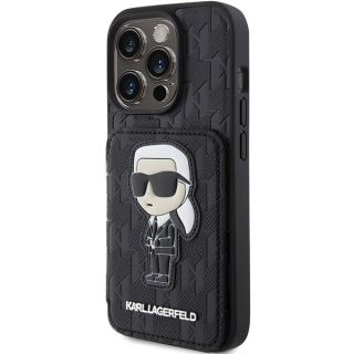 Karl Lagerfeld Saffiano Cardslots and Stand Monogram Ikonik Patch Back Case for Apple iPhone 15 Pro Max (KLHCP15XSAKKNSCK)