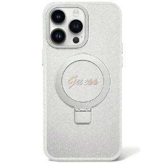 Guess Ring Stand Script Glitter MagSafe Back Case for Apple iPhone 15 Plus (GUHMP15MHRSGSD)