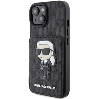Karl Lagerfeld Saffiano Cardslots and Stand Monogram Ikonik Back Case for Apple iPhone 15 (KLHCP15SSAKKNSCK)