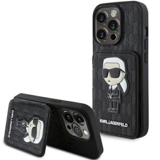 Karl Lagerfeld Saffiano Cardslots and Stand Monogram Ikonik Patch Back Case for Apple iPhone 15 Pro (KLHCP15LSAKKNSCK)