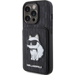 Karl Lagerfeld Saffiano Cardslots and Stand Monogram Choupette Back Case for Apple iPhone 15 Pro Max (KLHCP15XSAKCNSCK)