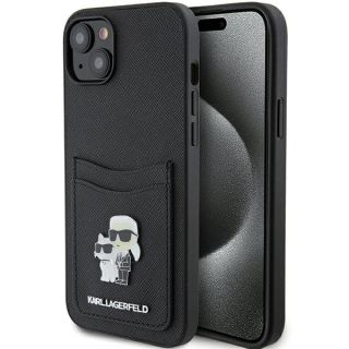 Karl Lagerfeld Saffiano Cardslot Karl&Choupette Metal Pin Back Case for Apple iPhone 15 (KLHCP15SSAPKCNPK)