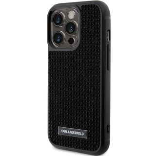 Karl Lagerfeld Rhinestone Logo Metal Plate Back Case for Apple iPhone 15 Pro Max (KLHCP15XHDSPLK)