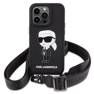 Karl Lagerfeld Crossbody Silicone Ikonik Back Case for Apple iPhone 15 Pro Max (KLHCP15XSCBSKNK)