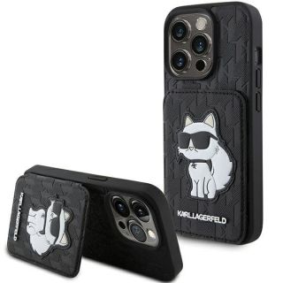 Karl Lagerfeld Saffiano Cardslots and Stand Monogram Choupette Back Case for Apple iPhone 15 Pro Max (KLHCP15XSAKCNSCK)