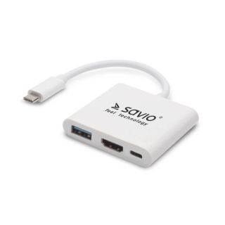 Savio Multimedia Adapter Type-C to HDMI (4K @ 30Hz, 1080P @ 60Hz) + USB 3.0 (AK-48)
