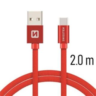 Swissten Textile Universal Quick Charge 3.1 USB-C Data and Charging Cable 2m (SW-QU-TYPC-3.1-2M-RE)