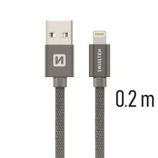 Swissten Textile Fast Charge 3A Lightning Data and Charging Cable 20 cm (SW-QU-LIGH-3A-0.2M-GR)