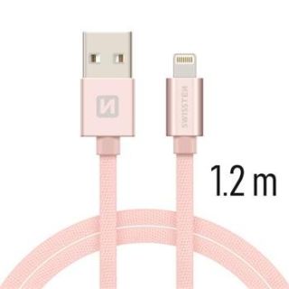 Swissten Textile Fast Charge 3A Lightning Data and Charging Cable 1.2m (SW-QU-LIGH-3A-1.2M-PI/GO)