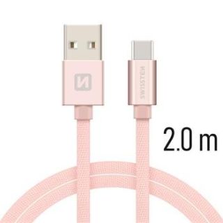 Swissten Textile Universal Quick Charge 3.1 USB-C Data and Charging Cable 2m (SW-QU-TYPC-3.1-2M-PI/GO)