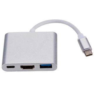 RoGer Multimedia Adapter Type-C to HDMI (4K @ 30Hz, 1080P @ 60Hz) + USB 3.0 Silver (AD15640)
