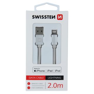Swissten MFI Textile Fast Charge 3A Lightning Data and Charging Cable 2m (SW-MFI-LIGH-3A-2M-SI)