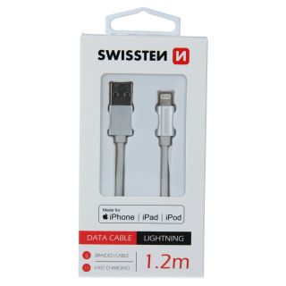 Swissten MFI Textile Fast Charge 3A Lightning Data and Charging Cable 1.2m (SW-MFI-LIGH-3A-1.2M-SI)