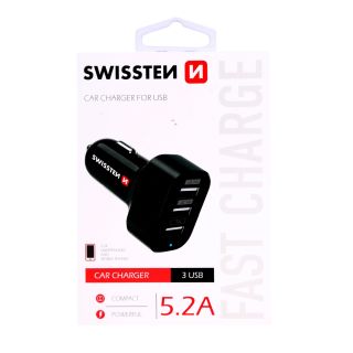 Swissten Tripple Premium Car charger 5.2A USB 2.1A + 2.1A + 1A (SW-CCH-TRI5.2A-B)