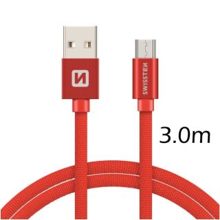 Swissten Textile Quick Charge Universal Micro USB Data and Charging Cable 3m (SW-QU-MICR-USB-3.0-R)