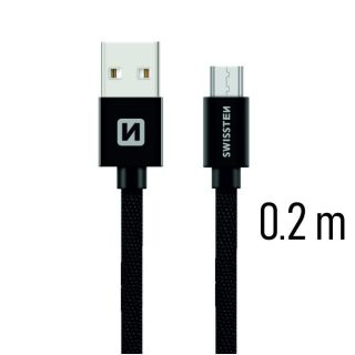 Swissten Textile Quick Charge Universal Micro USB Data and Charging Cable 0.2m (SW-QU-MICR-USB-0.2-BK)