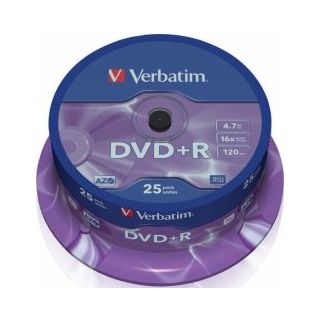 Verbatim Blank DVD+R AZO 4.7GB 16x 25 Pack, Spindle (43500V)