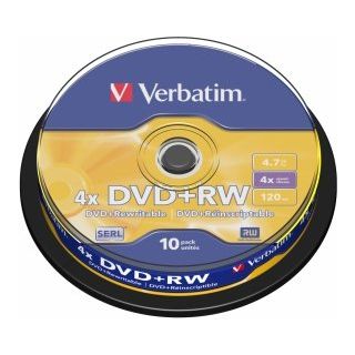 Verbatim Blank DVD+RW SERL 4.7GB 4x 10 Pack Spindle (43488V)