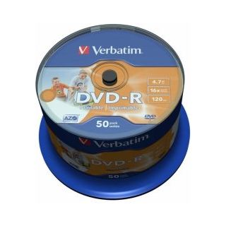 Verbatim Blank DVD-R AZO 4.7GB 16x Wide Printable non ID,50 Pack Spindle (43533V)
