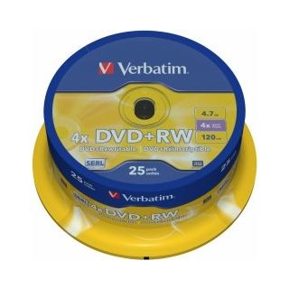 Verbatim Blank DVD+RW SERL DLP 4.7GB 4x 25 Pack Spindle (43489V)
