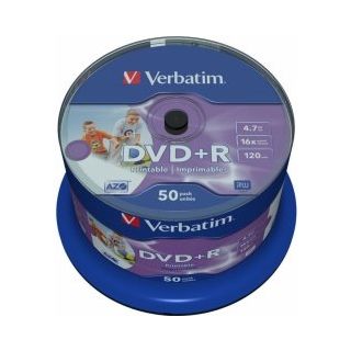 Verbatim Blank DVD+R AZO 4.7GB 16x Wide Printable non ID, 50 Pack Spindle (43512V)