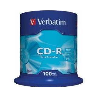 Verbatim Blank CD-R 700MB 1x-52X Extra Protection, 100 Pack Spindle (43411V)