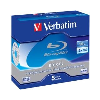 Verbatim Blanks BD-R 50 GB 6x Dual Layer White Blue Surface 5 Pack Jewel (43748V)