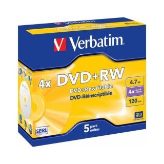 Verbatim Blank  DVD+RW SERL 4.7GB 4x 5 Pack Jewel (43229V)