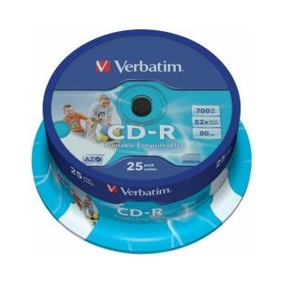 Verbatim Blank CD-R AZO 700MB 1x-52x Wide Printable, ID Bran,25 Pack Spindle (43439V)