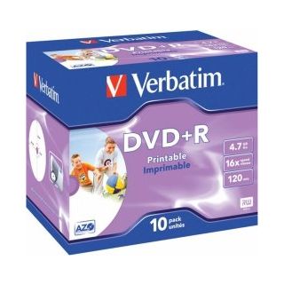 Verbatim Blank  DVD+R AZO  4.7GB 16x Printable ID Branded, 10 Pack Jewel (43508V)