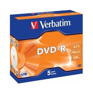 Verbatim Blank DVD-R AZO  4.7GB 16x 5 Pack Jewel (43519V)