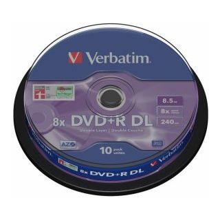 Verbatim Blank DVD+R DL 8.5GB Double Layer 8x AZO, 10 Pack Spindle (43666V)