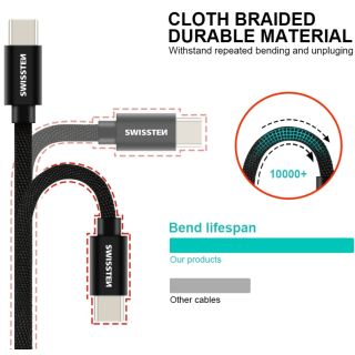 Swissten Textile Universal Quick Charge 3.1 USB-C Data and Charging Cable 1.2m (SW-QU-TYPC-3.1-1.2m-GR)