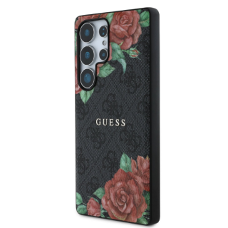 Guess PU Leather 4G Flowers Print Metal Classic Logo MagSafe Case for Samsung Galaxy S25 Ultra (GUHMS25LP4ROPEMCK)