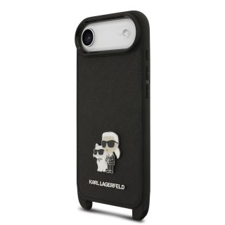 Karl Lagerfeld Saffiano Crossbody Strap Metal Karl and Choupette Case for Apple iPhone 17 Air (KLHCP17MSAKCPBK)