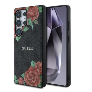 Guess PU Leather 4G Flowers Print Metal Classic Logo MagSafe Case for Samsung Galaxy S25 Ultra (GUHMS25LP4ROPEMCK)