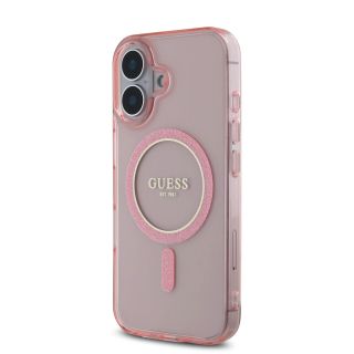 Guess IML Glitter Ring MagSafe Case for iPhone 16 / Pink (GUHMP16SHFGEREP)