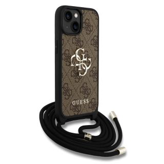 Guess PU 4G Metal Logo Crossbody Strap Case for iPhone 15 / Brown (GUHCP15SP4GMGCRW)