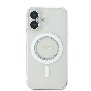 Guess IML Rhinestones Ring MagSafe Case for iPhone 16 / White (GUHMP16SPFTDTEH)
