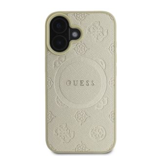 Guess Saffiano Peony Stamp MagSafe Case for iPhone 16 / Gold (GUHMP16SPSAPSMED)