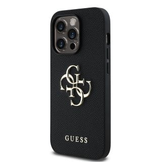 Guess PU Grained 4G Metal Logo Case for iPhone 14 Pro / Black (GUHCP14LPGT4MBK)